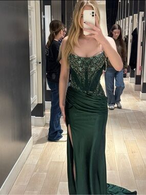 Emerald Strapless Beaded Corset Prom Dress